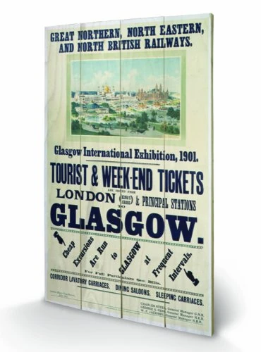 Pyramid International Glasgow Exhibition Wooden Wall Art, Multicoloured, 45 x 76 cm