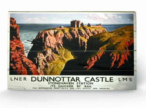 Pyramid International Dunnottar Castle Wooden Wall Art, Multicoloured, 45 x 76 cm