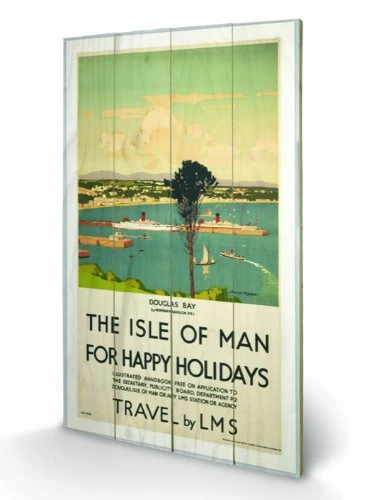 Pyramid International Isle of Man Happy Holidays Wooden Wall Art, Multicoloured, 45 x 76 cm