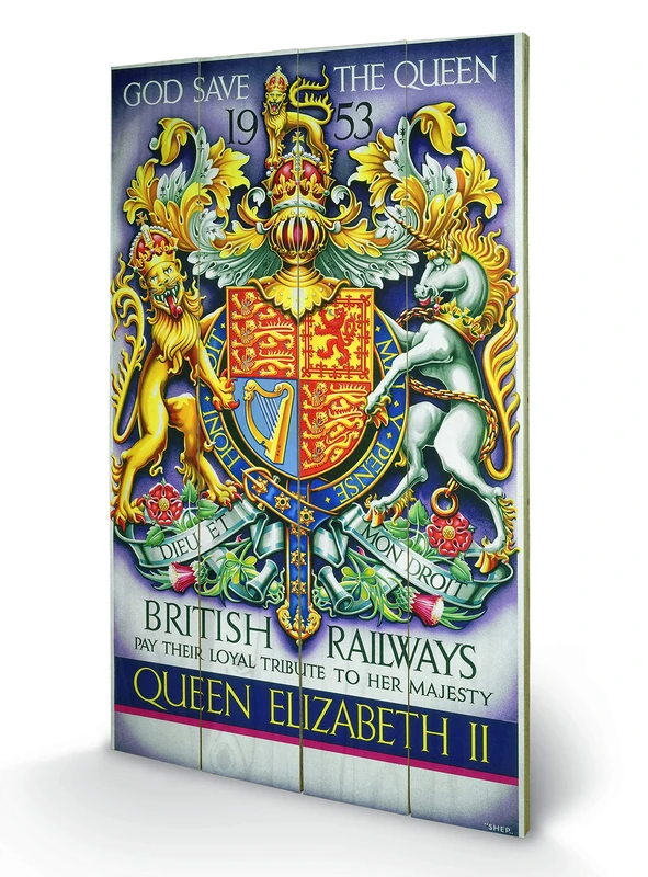 Pyramid International God Save The Queen Wooden Wall Art, Multicoloured, 45 x 76 cm - Image 1