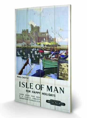 Pyramid International Isle of Man, Peel Castle Wooden Wall Art, multicoloured, 45 x 76 cm