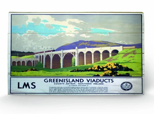 Pyramid International Green Island Viaducts Wooden Wall Art, multicoloured, 45 x 76 cm