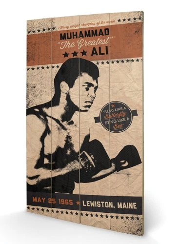 Muhammad Ali Fighter Vintage Wood Print, Multi-Colour, 45 x 76 cm