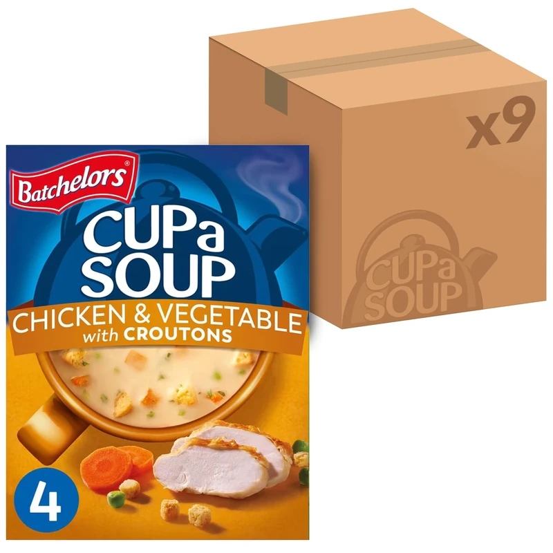 Batchelors Cup a Soup Chicken & Vegetable With Croutons Instant Soup, 4 Sachets Per 110 g Box (Total 9 Boxes = 36 Sachets)