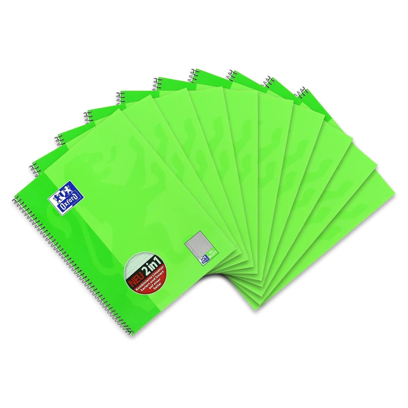 Oxford College Notepad School A4 Squared with Double Margin, 80 Sheets Ruling Karli. Pack of 10 Light Green