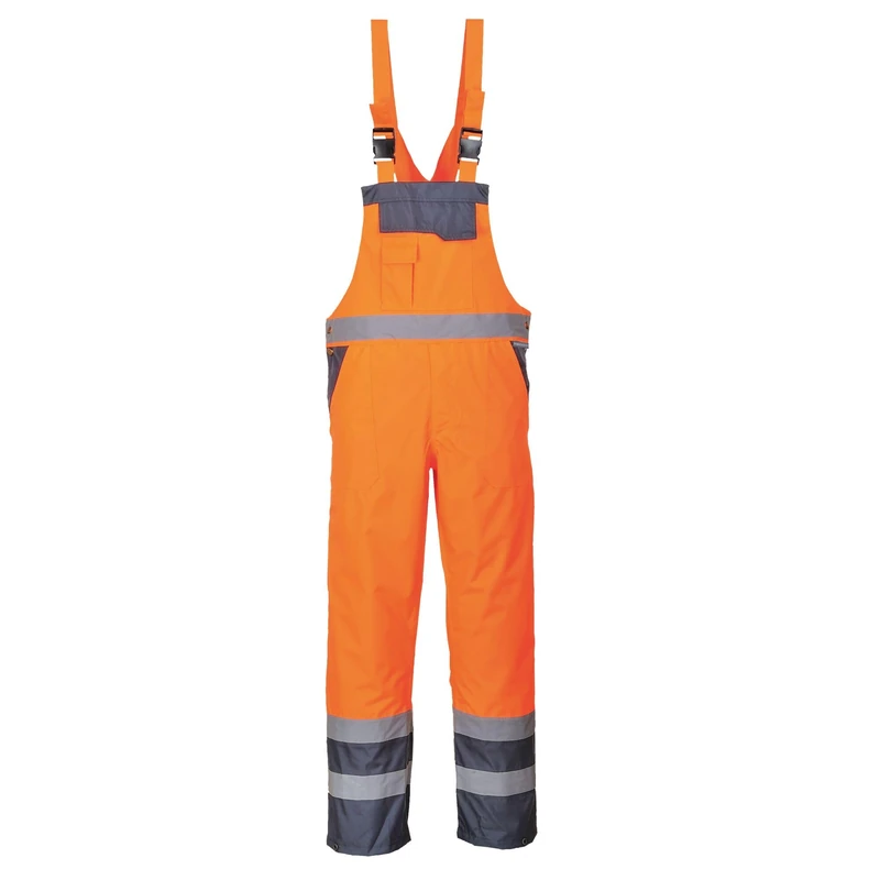 Portwest S488 Hi-Vis Waterproof Bib and Brace - Orange/Navy L