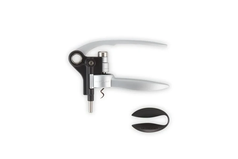 Le Creuset Lever Corkscrew and Foil Cutter Wine Accessory Gift Set, for All Cork Types, LM-250, Satin Chrome, 49005000000100