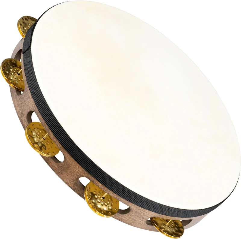 Meinl Percussion Vintage Headed Tambourine - 1-Row Tambourine - 10-inch Diameter - Siam Oak / Brass, Walnut Brown / Natural (TAH1V-WB)