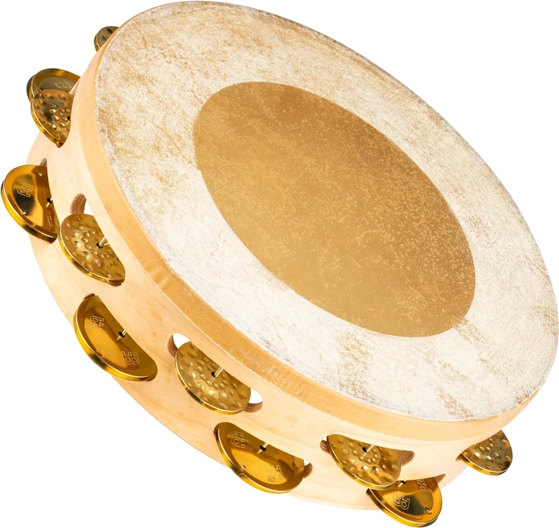 Meinl Percussion Artisan Headed Tambourine - 2-Row Tambourine - With Calf Skin Head - 10-inch Diameter - Maple / Brass, Natural (AE-MTAH2B)