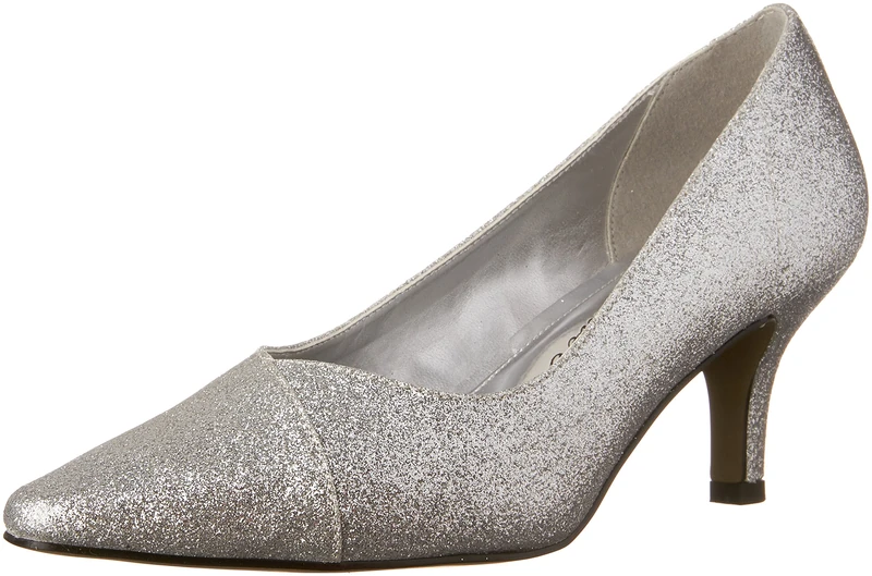 Easy Street Women's Chiffon Pointed Toe Pump,Silver Glitter,9 M US