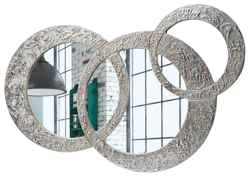 Pintdecor Circles Small Mirror, MDF/Glass, Silver, 74 x 50cm - Image 1