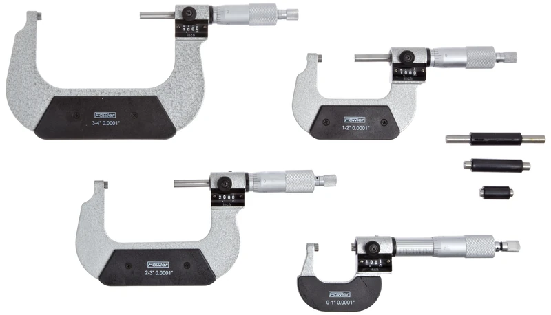Fowler 52-224-104 Inch Outside Digit Micrometer Set, 0-4" Measuring Range, 0.0001" Graduation, Set of 4 - Image 1