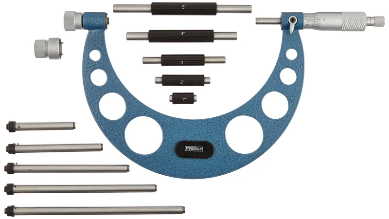 Fowler 52-401-221-1 Inch Series Interchangeable Anvil Micrometer Set, 0-6" Measuring Range, 0.001" Graduation Intervals