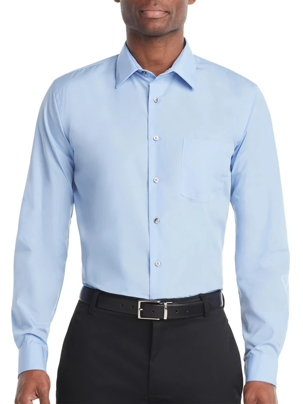 Van Heusen Men's Dress Shirt Regular Fit Poplin Solid, Cameo Blue, 18" Neck 36"-37" Sleeve