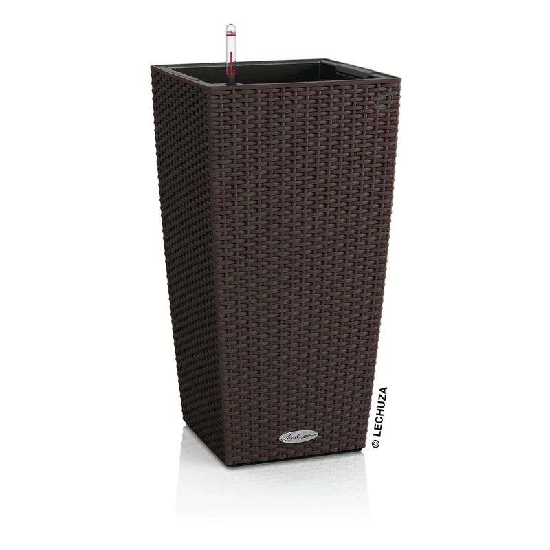 Lechuza Self Watering Plant Pots CUBICO Cottage 40 Large Rattan Look Plastic Outdoor Indoor Planter with Drainage Hole H75 L40 W40 cm Mocha