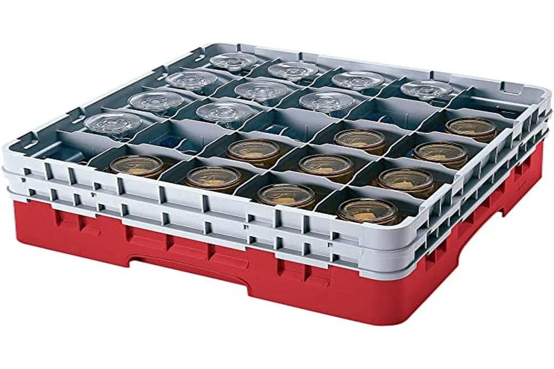Cambro 20S800 Camracks Polypropylene Baskets for Stems and Tumblers with 20 Compartments, 1/1 Size, Cranberry, 9.84 cm Diameter, 21.5 cm Maximum Height, Pack of 2