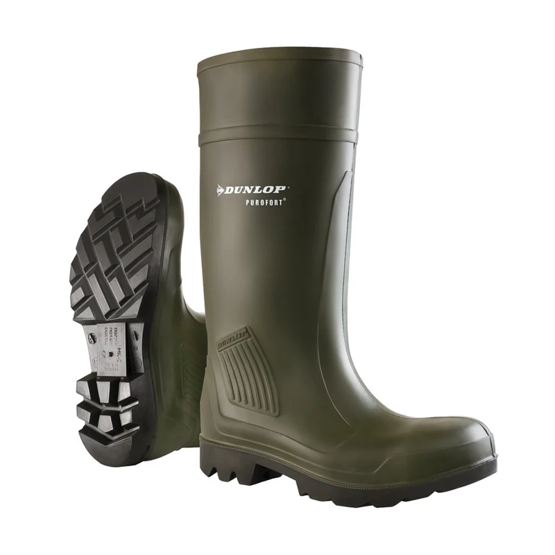 DUNLOP Purofort Professional - Unisex Full Safety Waterproof Work Boots, Dark Green, Antistatic and Slip-Resistant Wellies with Steel Toecap for Outdoor, Farm and Industrial Work - EU44, UK10