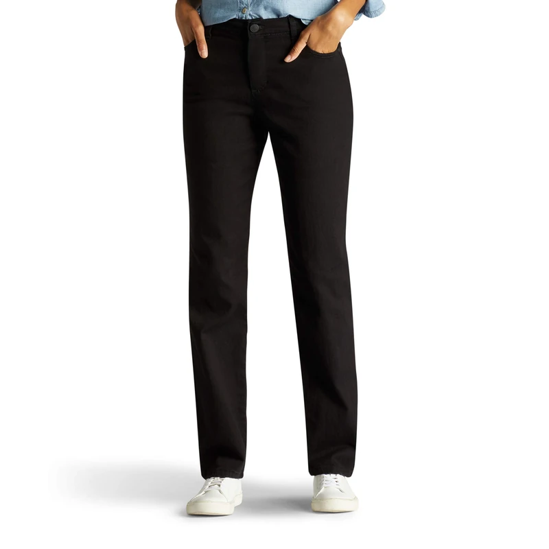 Lee Women's Plus Size Instantly Slims Classic Relaxed Fit Monroe Straight Leg Jean, Black, 12 Long - Image 1