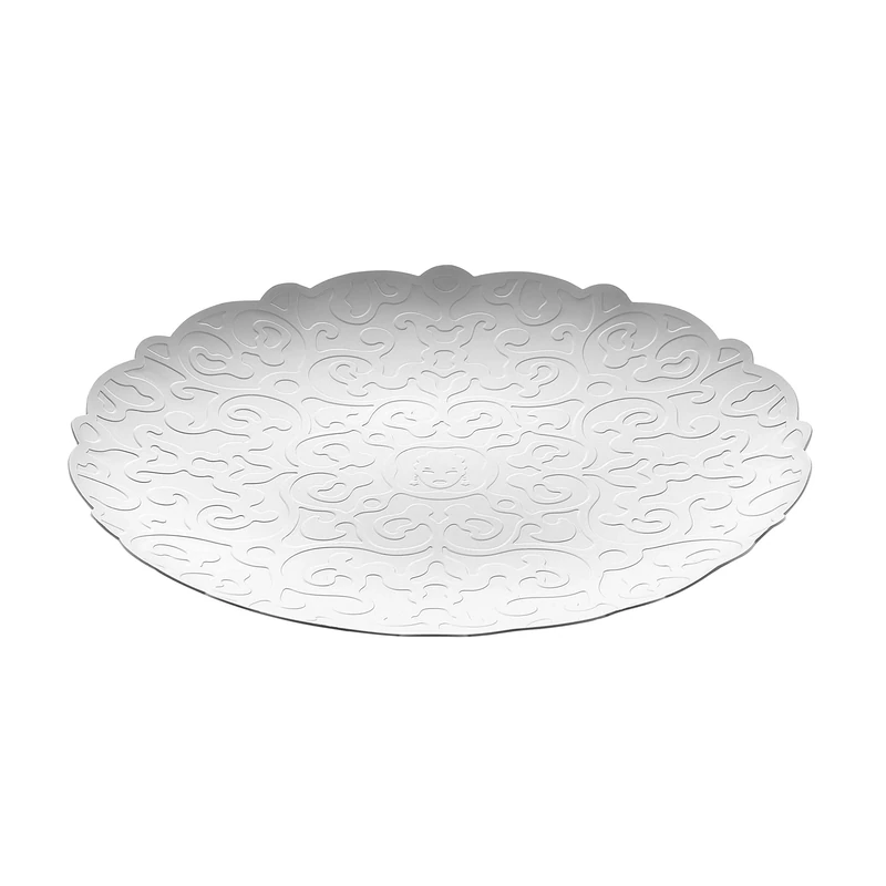 Alessi MW07 Dressed Round Tray with Relief Decoration, Silver