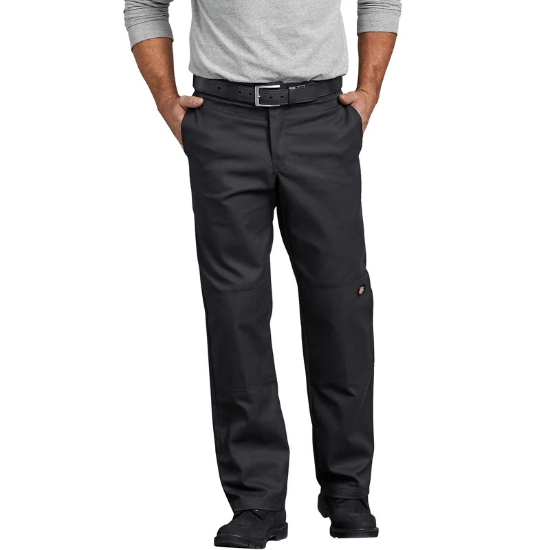 Dickies Men's Regular Straight Fit Double Knee Stretch Twill Work Pant Utility, Black V1, Large