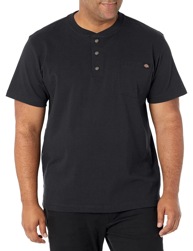 Dickies Men's Heavyweight Henley, Black, XXXL