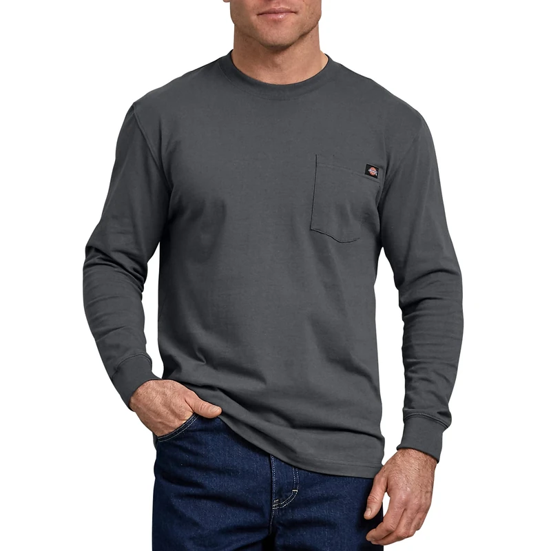 Dickies Men's Long Sleeve Heavyweight Crew Neck Big and Tall, Charcoal, Large