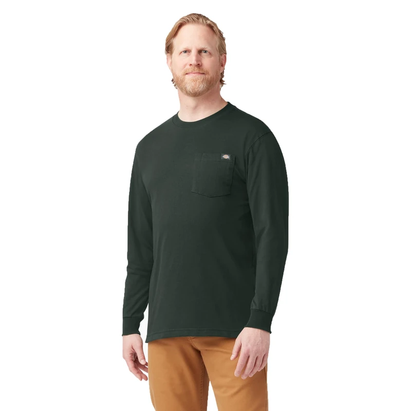 Dickies Men's Long Sleeve Heavyweight Crew Neck Longsleeve T-Shirt, Hunter Green, Large