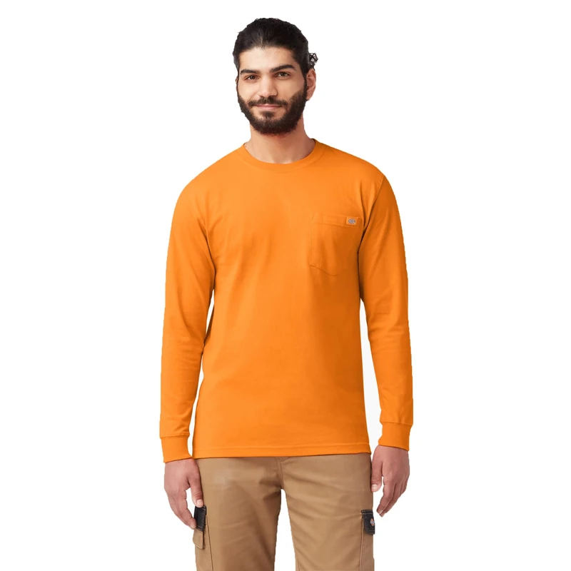 Dickies Men's Pocket Tee L/S Longsleeve T-Shirt, Orange, Large