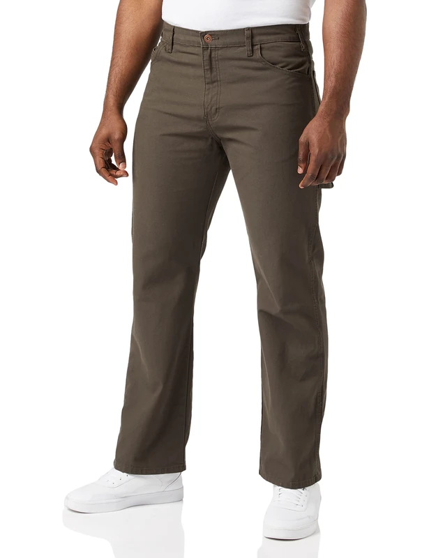 Dickies Men's Relaxed Straight Fit Lightweight Duck Carpenter Jean, Black Olive V1, 30W x 32L