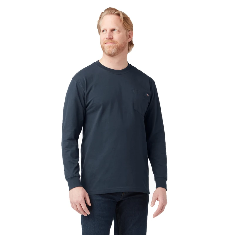 Dickies Men's Long Sleeve Heavyweight Crew Neck Big and Tall, Dark Navy, Large Tall