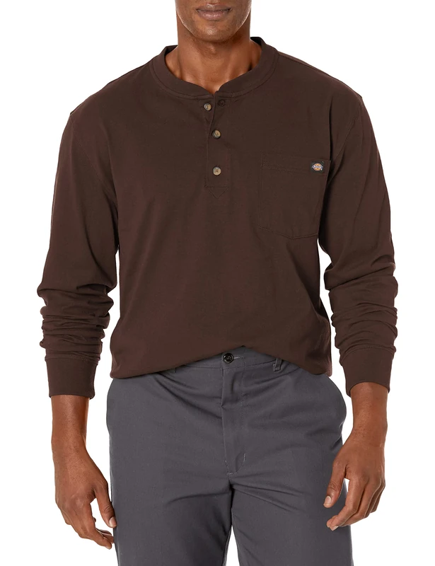 Dickies Men's Big-Tall Long-Sleeve Heavyweight Henley, Chocolate Brown, 3 Years