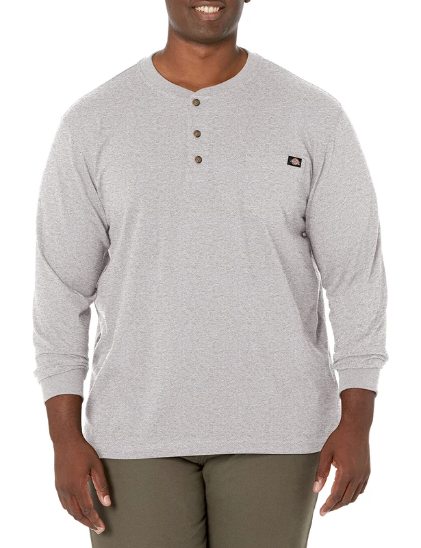Dickies Men's Big-Tall Long-Sleeve Heavyweight Henley, Heather Gray, XXXL