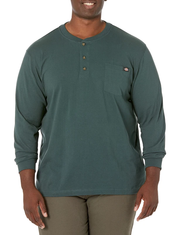 Dickies Men's Big-Tall Long-Sleeve Heavyweight Henley, Hunter Green, Large Tall