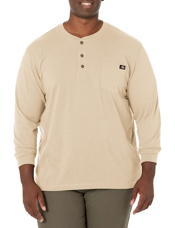 Dickies Men's Big-Tall Long-Sleeve Heavyweight Henley, Desert Sand, Medium