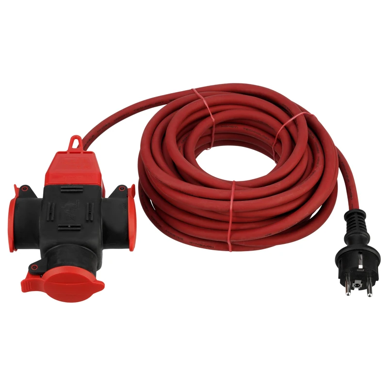 REV 3-Way Extension Cable 10 m Waterproof 3680 W Red