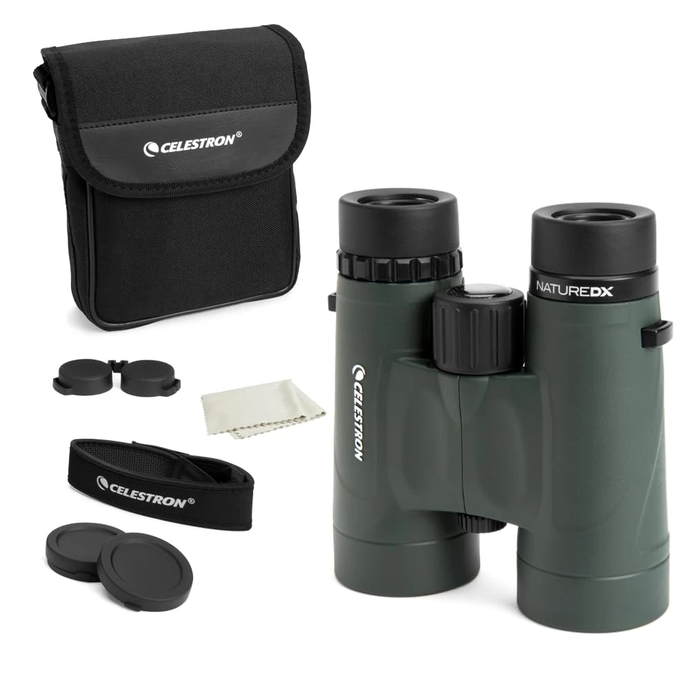 Celestron 71333 Nature DX 10x42mm Binoculars with Multi-Coated Lens, BaK-4 Prism Glass and Carry Case, Green
