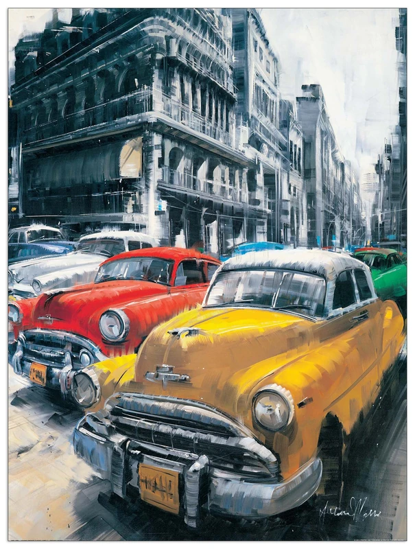 Artopweb Massa Havana Vintage Classic Cars I Decorative Panel, Multi-Colour - Image 1