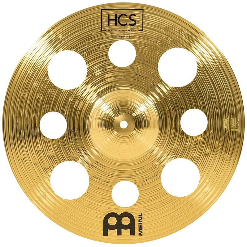 Meinl Cymbals HCS Trash Crash Cymbal 16 inch (Video) with holes for Drum Set (40,64cm) Traditional Finish Brass, Made In Germany (HCS16TRC)