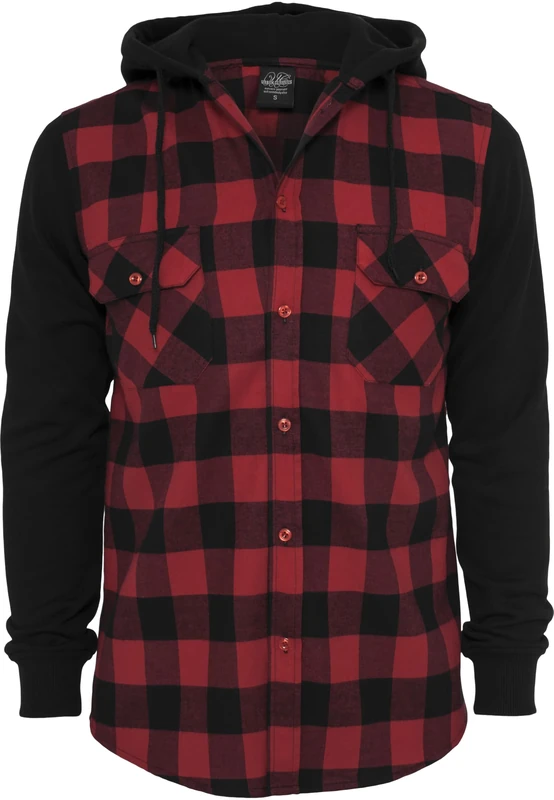 Urban Classics Men's Hooded Checked Flanell Sweat Sleeve Shirt Leisure, Multicoloured-Mehrfarbig (blk/red/bl 283), XX-Large
