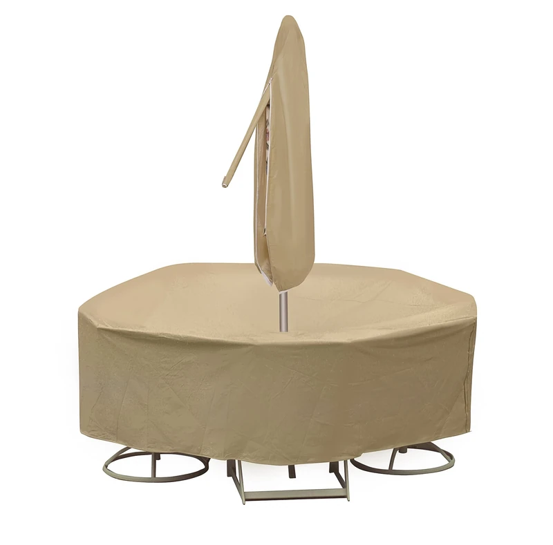 Protective Covers Weatherproof Patio Table and Highback Chair Set Cover, 48 Inch x 54 Inch Round Table, Tan