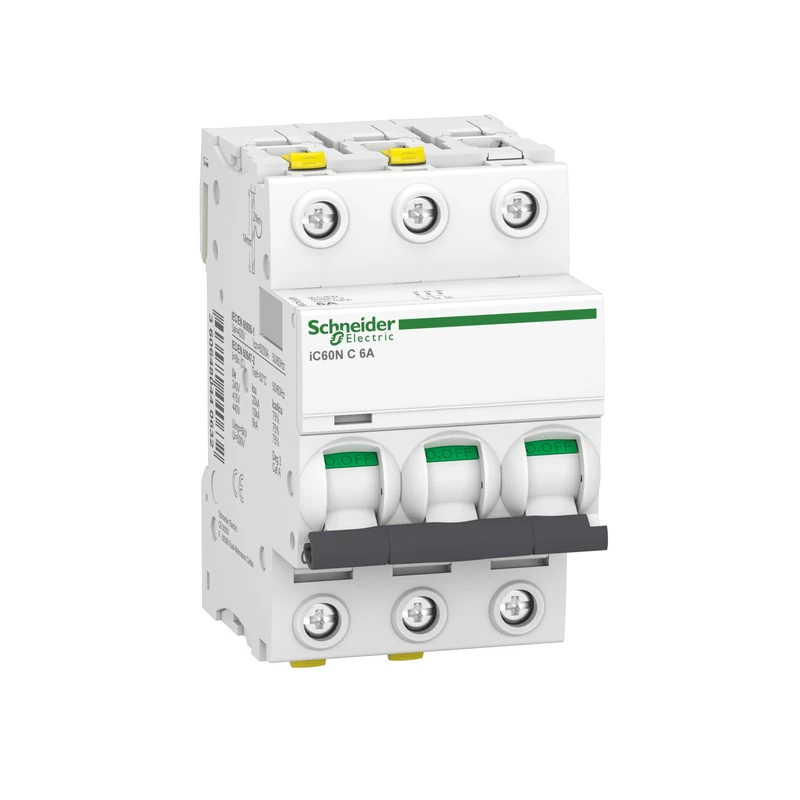 Schneider A9 °F04306 Circuit Breaker IC60 N 3P, 6 A, C Characteristic