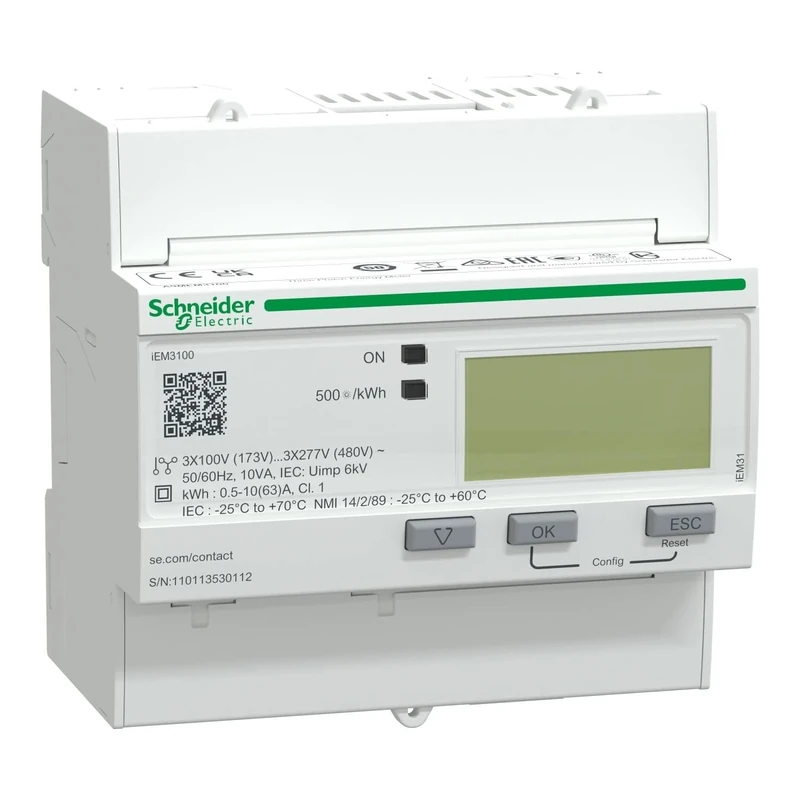 Schneider Electric Acti 9, A9MEM3100, Energy Meter, 63 A, LCD display, iEM3000