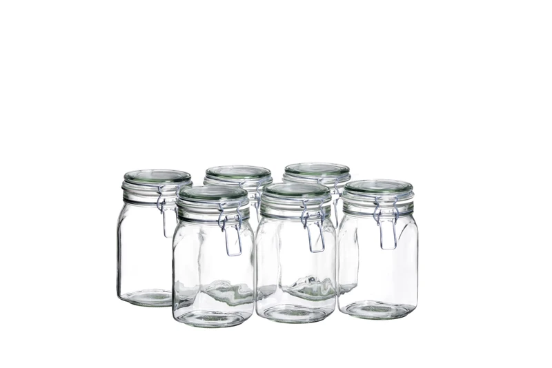 Mäser, Gothika Series, 6 x 1.05 Litres Medium Storage Glasses with Swing Top, Edged Gherkin Clip Top Glass Jars