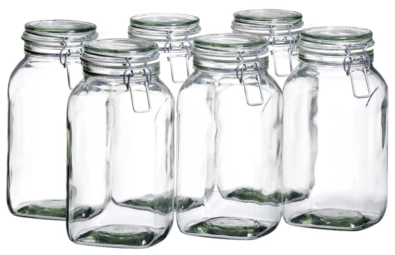 Mäser, Gothika Series, 6 x 2.5 Litres Medium Storage Glasses with Swing Top, Gherkin Clip Top Glass Jars