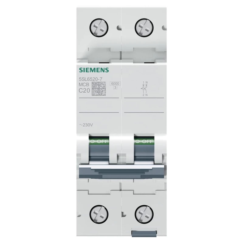 Siemens 5SL6520-7 Circuit Breaker 230V 6KA, 1+N-Pole, C, 20A, White