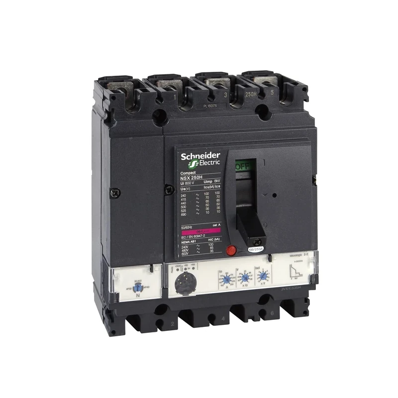 Schneider Electric LV431800 Circuit Breaker, ComPact NSX250H, 70kA/415VAC, MicroLogic 2.2 Trip unit 250A, 4 Poles 4d