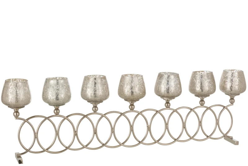 J-Line Candle Holder with 8 Rings Crackle Glass Nickel - Image 1