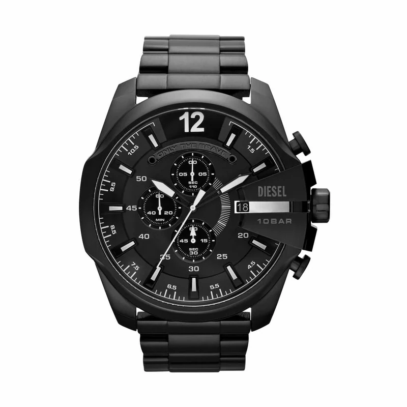 Diesel Watch for Men Mega Chief, Chronograph Movement, 59 mm Black Stainless Steel Case with a Stainless Steel Strap, DZ4283
