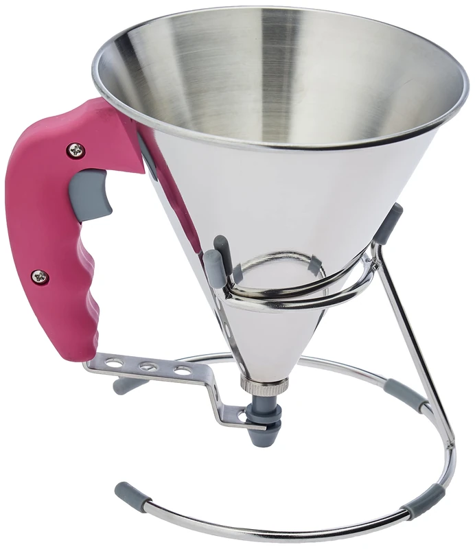 De Buyer Kwik Stainless Steel Mini Piston Funnel, 0.8 litres, Fuchsia - Image 1