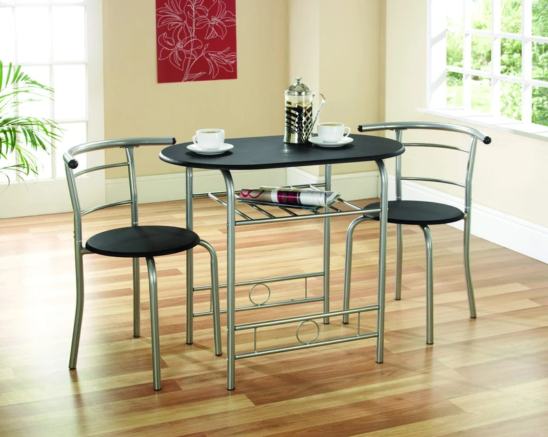 Greenhurst Compact Dining Set with Black Laminated MDF Top and Silver Powder Coated Steel Frame - Image 1